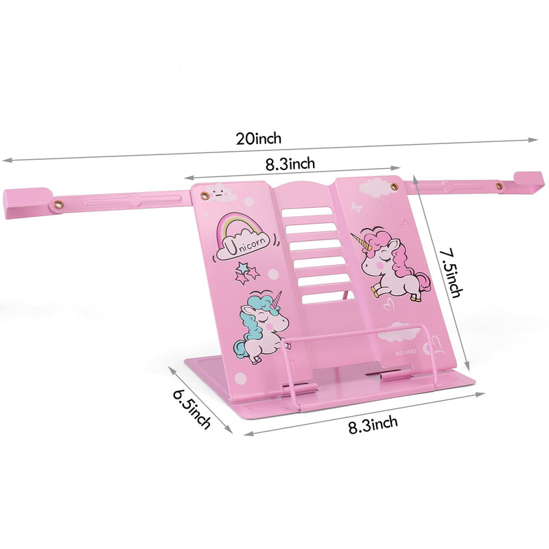 [Australia - AusPower] - Book Stand for Reading,Unicorn Metal Desk Textbook Holder,Hands Free Cookbook Recipes Holder,Foldable Desktop Bookstand Book Rest for Music Book Magazine iPad Document with 6 Adjustable Angles (Pink) Pink 