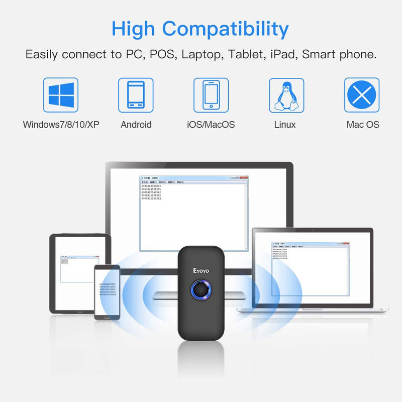 [Australia - AusPower] - Eyoyo Mini 1D Bluetooth Barcode Scanner, 3-in-1 Bluetooth & USB Wired & 2.4G Wireless Barcode Reader Portable Bar Code Scanning Work with Windows, Android, iOS, Tablets or Computers Black 
