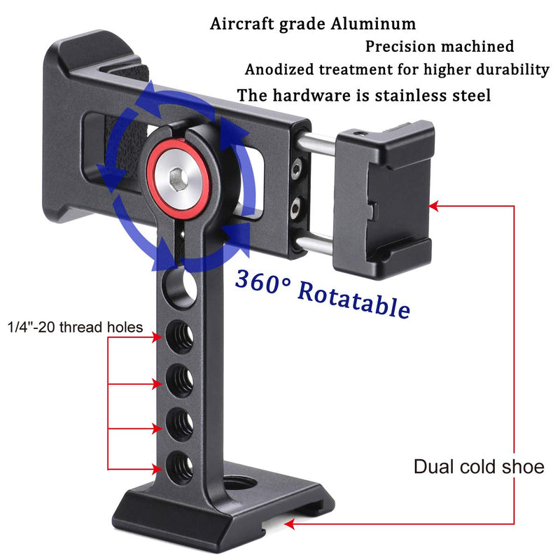 [Australia - AusPower] - Cell Phone Tripod Mount,2 Cold Shoe Interface for Microphone Light,360 Rotatable Arca Swiss/RRS Quick Release 1/4'' Screw Tripod Phone Mount Adapter,for iPhone 6 7 8 9 X 11 12 13 14 Pro Max Mini Se 