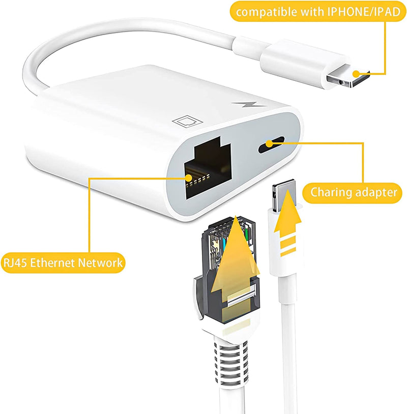[Australia - AusPower] - 【Apple MFi Certified】 Lightning to Ethernet Adapter, 2 in 1 Rj45 Ethernet LAN Network Adapter, iPhone Ethernet Cable with Charge Port Compatible with iPhone/iPad/iPod Supports 100Mbps,Plug and Play 
