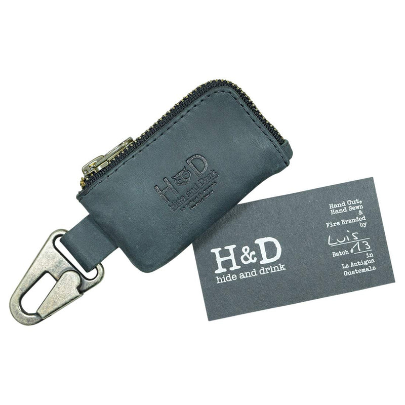 [Australia - AusPower] - Hide & Drink, Rustic Leather Car Key Holder, Headphone & Charging Cables, Memory Cards, Flash Drives, Lighters, Cash Zipper Case with Clasp, Handmade Includes 101 Year Warranty :: Charcoal Black 