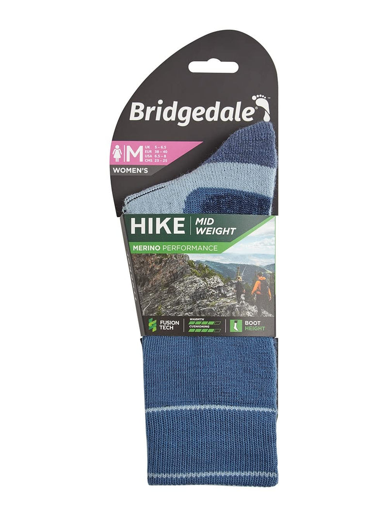 [Australia - AusPower] - Bridgedale womens Hike Midweight Boot Height- Merino Endurance Socks Blue Sky Large 