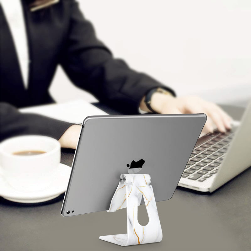 [Australia - AusPower] - Adjustable Cell Phone Stand, CreaDream Marble Phone Stand, Cradle, Dock, Holder, Aluminum Desktop Stand Compatible with Phone Xs Max Xr 8 7 6 6s Plus SE, Accessories Desk,All Mobile Phones-White/Gold 