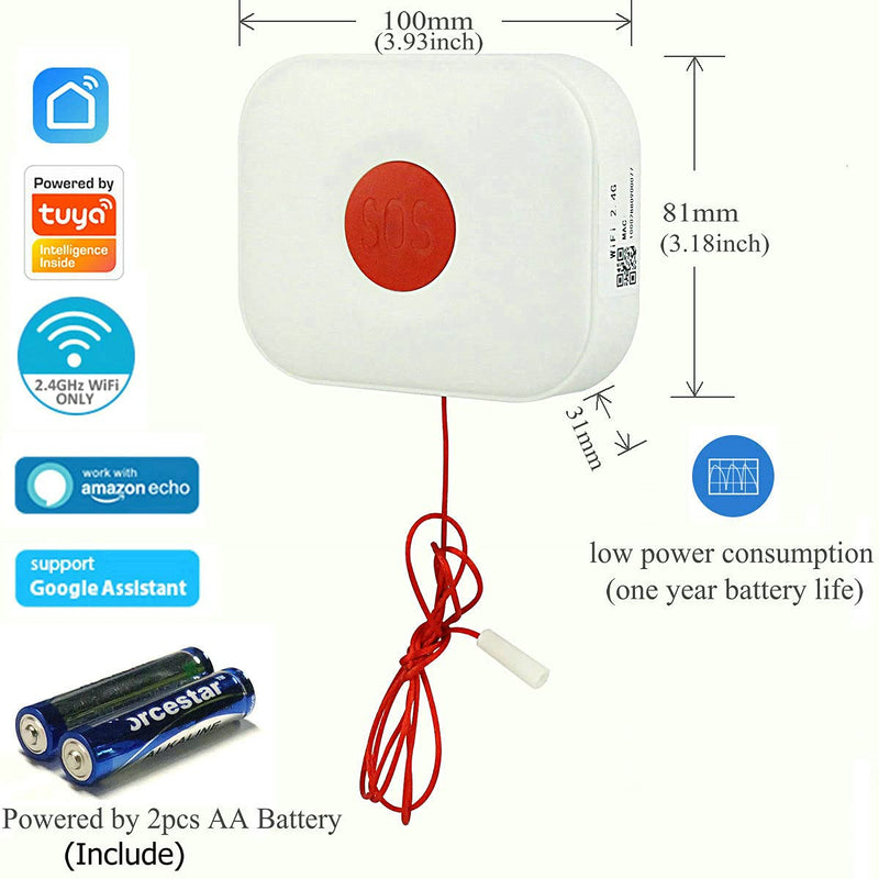 [Australia - AusPower] - NUOSWEK WiFi SOS Button, Waterproof Wireless WiFi Call Button with Phone APP for Eldly at Home 