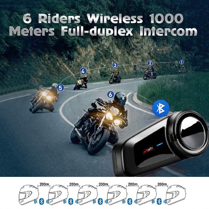 [Australia - AusPower] - Motorcycle Bluetooth Intercom with FM Radio, 5.0 Bluetooth Motorcycle Helmet Bluetooth Headset Communication With Noise Cancellation Up to 6 Riders with Noise Cancellation, FM, Waterproof (1set) 1 Pack 