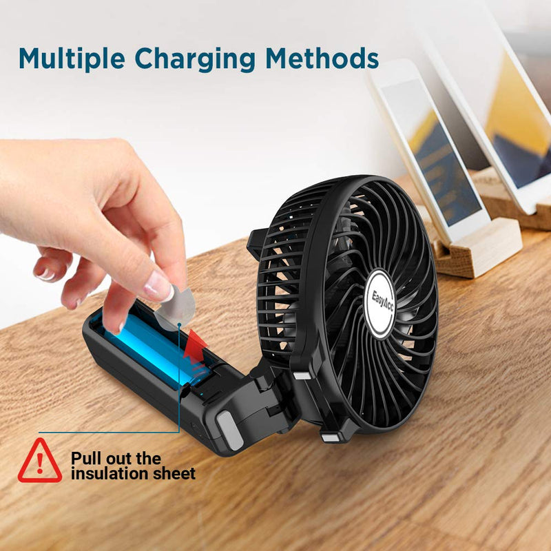 [Australia - AusPower] - Mini Handheld Fan, EasyAcc USB Desk Fan Small Personal Portable Hand Fan Table Fan with Rechargeable Battery Operated Cooling Folding Electric Fan 3-10H Working Hours for Travel Office Outdoor- Black 3-10 Working Hours 