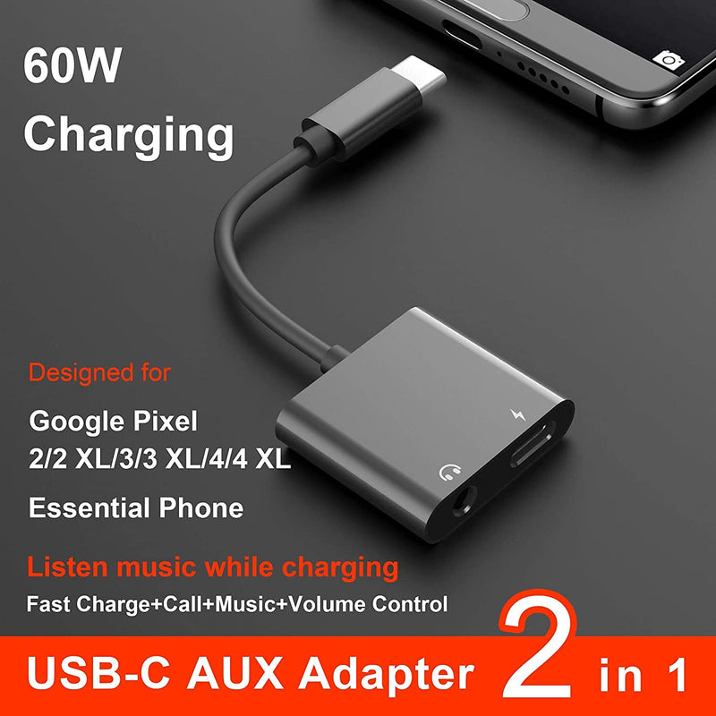 [Australia - AusPower] - GZH Type C to 3.5mm Headphone and Charger Adapter, 2-in-1 USB Aux Audio Jack Dongle Cable Cord Compatible with iPad Pro 2018 2020, Air4, Samsung Note 20/10/S20, Google Pixel 4 XL/3 XL More 