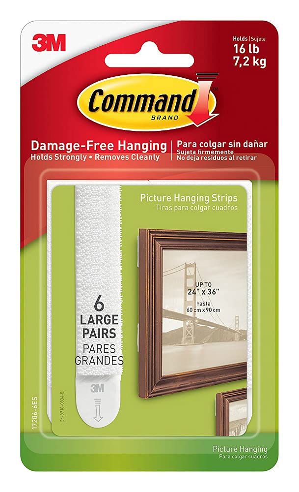 [Australia - AusPower] - Command 16 lb Large White Picture Hanging Strips, 6 pairs (12 strips), Indoor Use, Decorate Damage-Free (17206-6ES) 