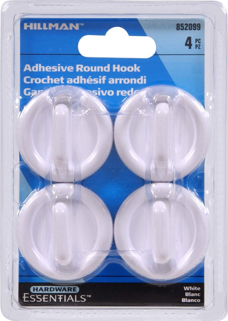 [Australia - AusPower] - Hillman Hardware Essentials 852099 Round Plastic Hanging Hook White- 4 Pack 