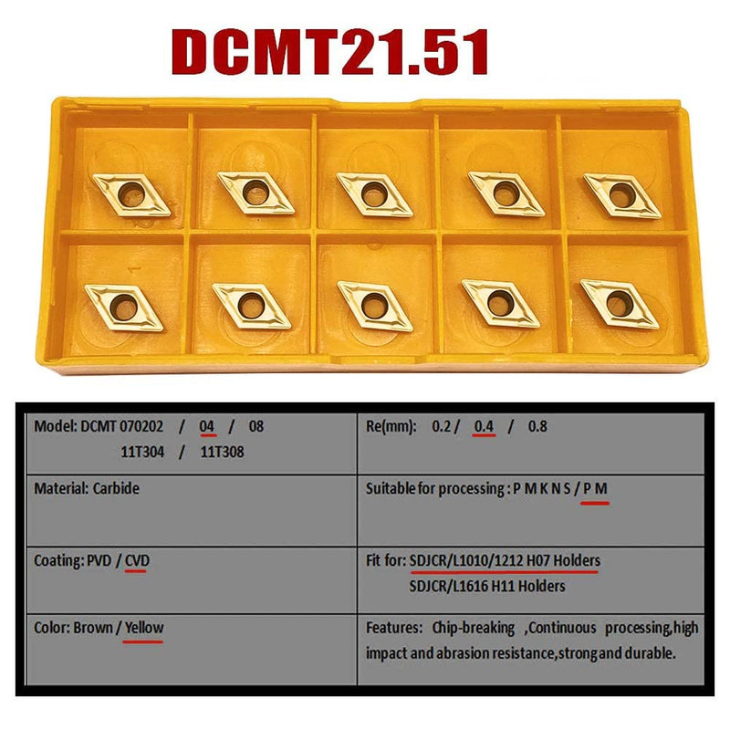 [Australia - AusPower] - GBJ 10pcs DCMT21.51 DCMT070204 Carbide Inserts Lathe Turning Inserts Turning Tool Multilayer Coated CNC Lathe Inserts for SDJCR Lathe Turning Tool Holder Replacement Insert US735 DCMT21.51 