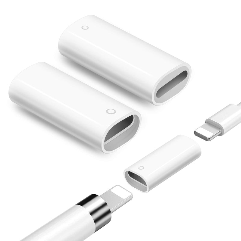 [Australia - AusPower] - Magnetic Replacement Caps for Apple Pencil 1st Generation - with Charging Adapter (Female to Female Connector) and a Silicone Cable Adapter Tether Stylus Protective Cover Caps for iPad Pencil (White) Apple Pencil Cap+Charging Adapter+Adapter Tether 