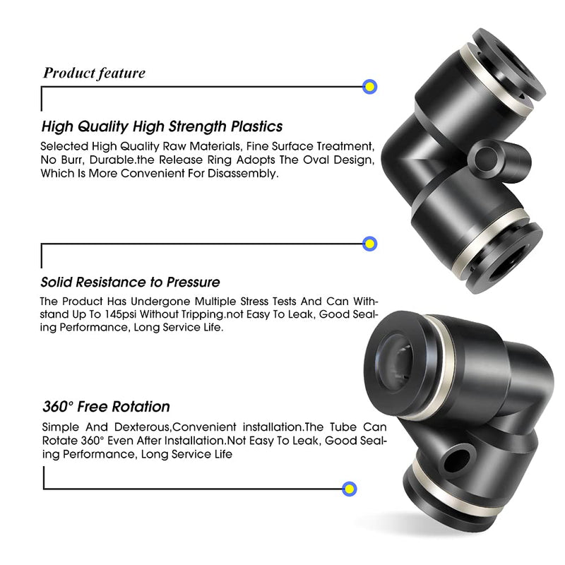 [Australia - AusPower] - TAILONZ PNEUMATIC Black Elbow 3/8 inch Tube OD Push to Connect Tube Fittings Push Lock PV-3/8 (Pack of 10) 3/8"OD 