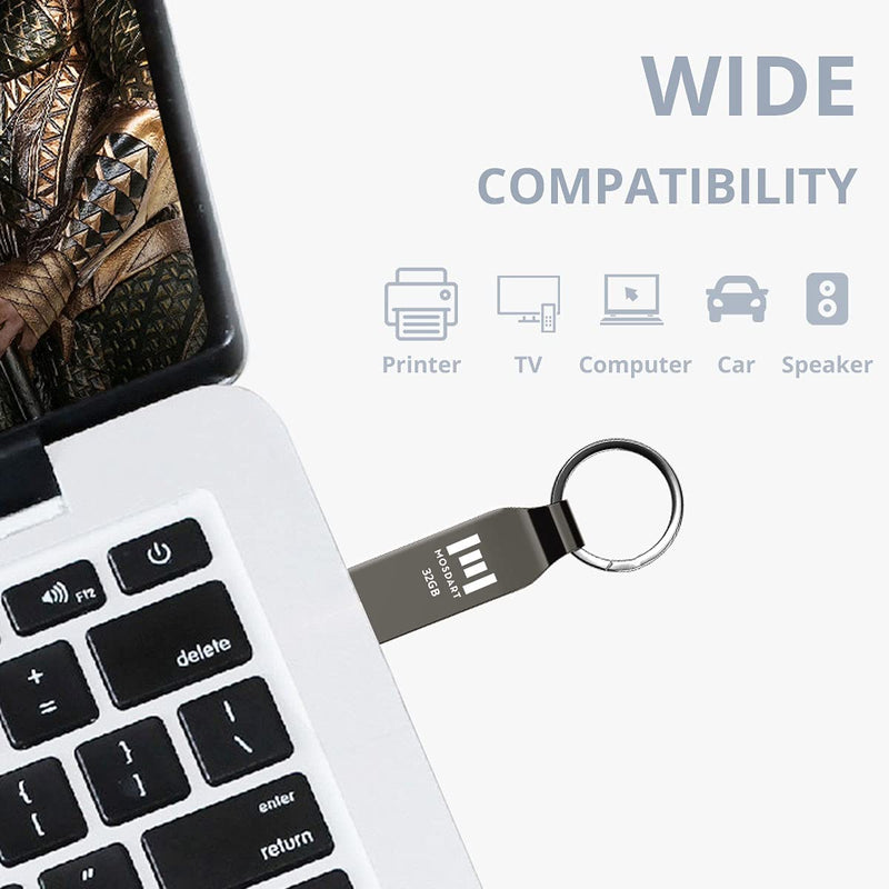 [Australia - AusPower] - MOSDART 32GB Metal USB 2.0 Flash Drive 10 Pack Bulk Waterproof 32G FAT32 Thumb Drive Jump Drive Memory Stick with Keychain, Titan Gray 10Pack 32GB-Titan Gray 