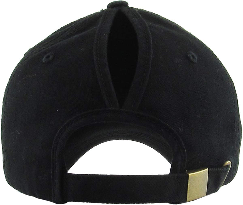 [Australia - AusPower] - Classic Plain Ponytail Messy High Bun Headwear Adjustable Cotton Trucker Mesh Glitter Hat Baseball Cap One Size Black Classic 
