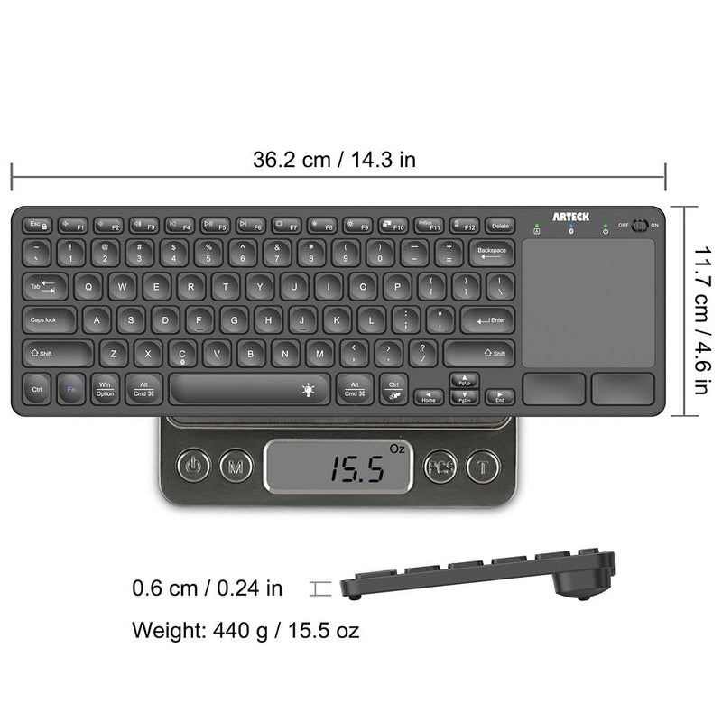 [Australia - AusPower] - Arteck Universal Backlit 7-Colors Bluetooth Touch TV Keyboard with Easy Media Control and Build-in Touchpad for TV-Connected Computer, Smart TV, Desktop, Laptop, iPad, Surface, Tablet, HTPC 