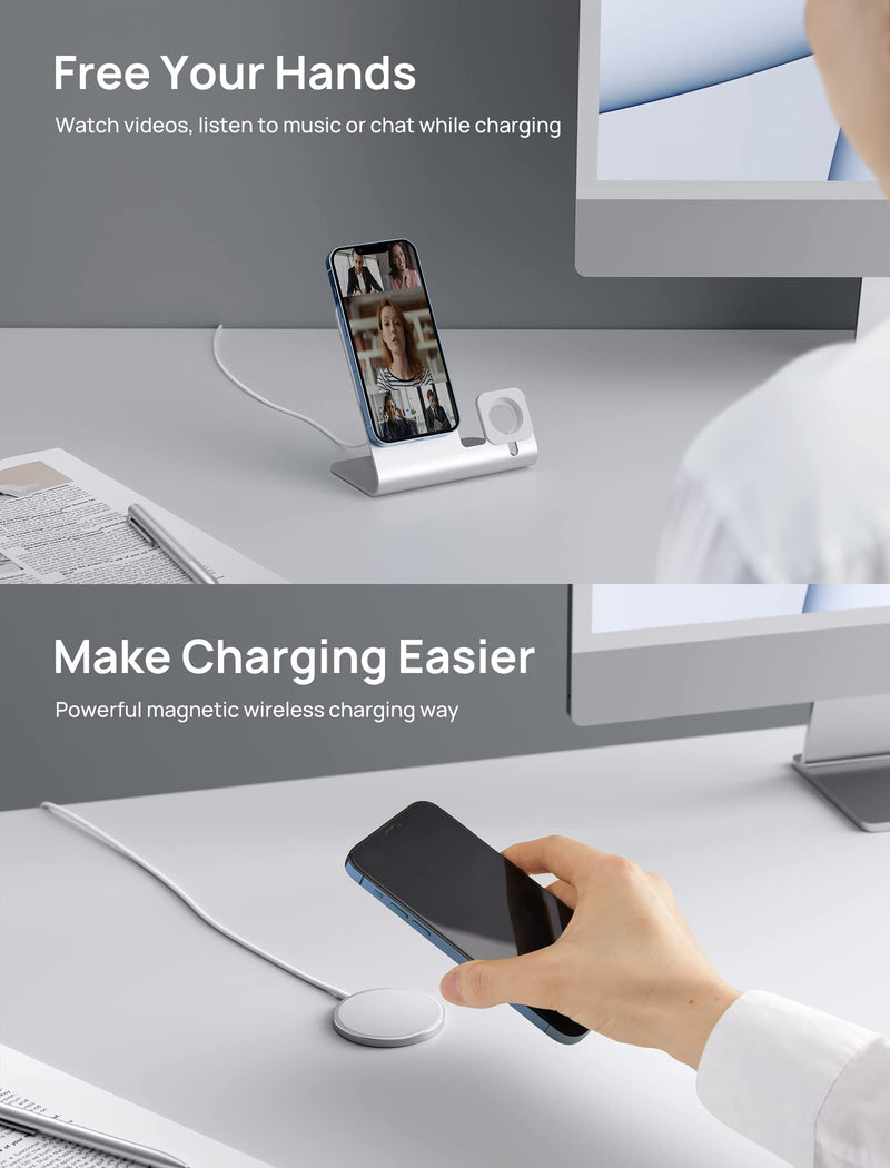 [Australia - AusPower] - Magnetic Wireless Charger, JSAUX Magnet Wireless Charging Pad Compatible with iPhone 13/13 Pro/13 Pro Max/13 Mini, 12/12 Pro/12 Pro Max/12 Mini, AirPods 3 2 Pro, Mag-Safe Charger, Mag Charger-Silver Silver 