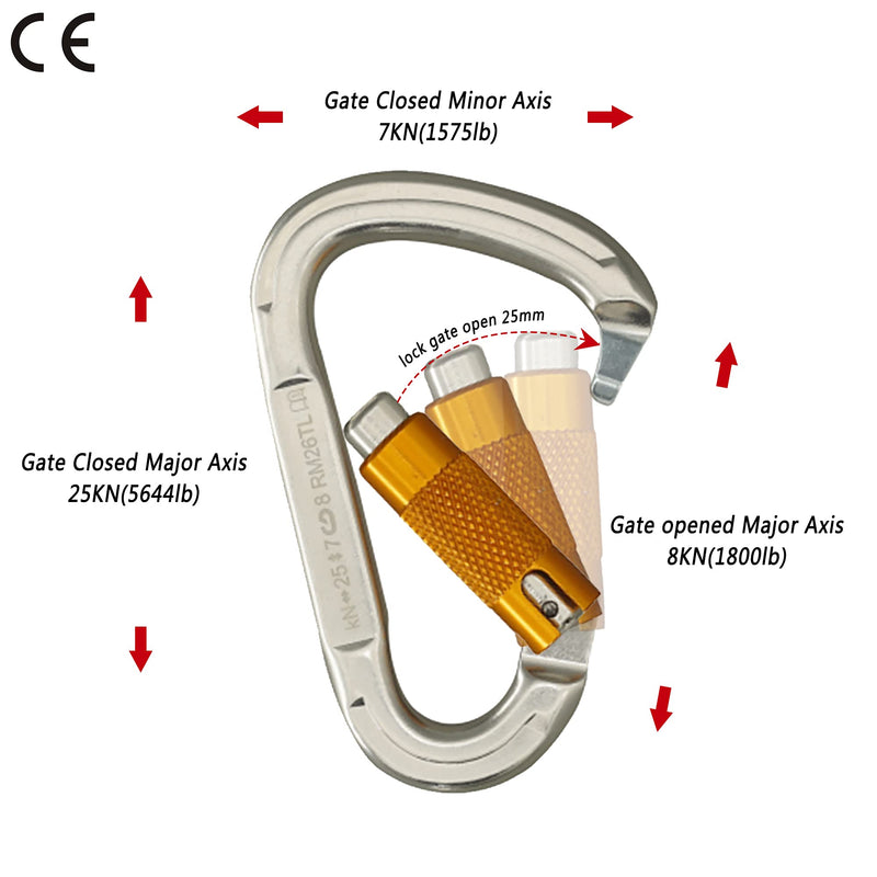 [Australia - AusPower] - SOB Auto Locking Climbing Carabiner Clips 2Pack Heavy Duty Asymmetrical Carabiner Connector Used for Rappelling Gear Rescue Outdoor Projects Dog Leash #1 sliver*2 
