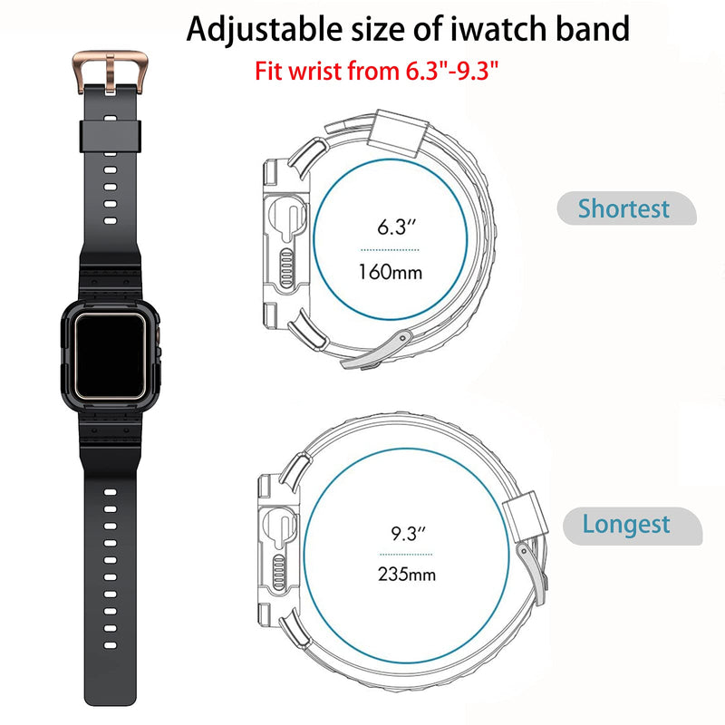 [Australia - AusPower] - JUNGLEHE Compatible for Apple Watch Band 38mm 40mm 42mm 44mm with Case,Lightweight Breathable Clear Jelly Sport Watch Band for Girl Boy Women Men,Replacement for iwatch 6 5 4 3 2 1 & SE 38/40mm 2-Black-regd 