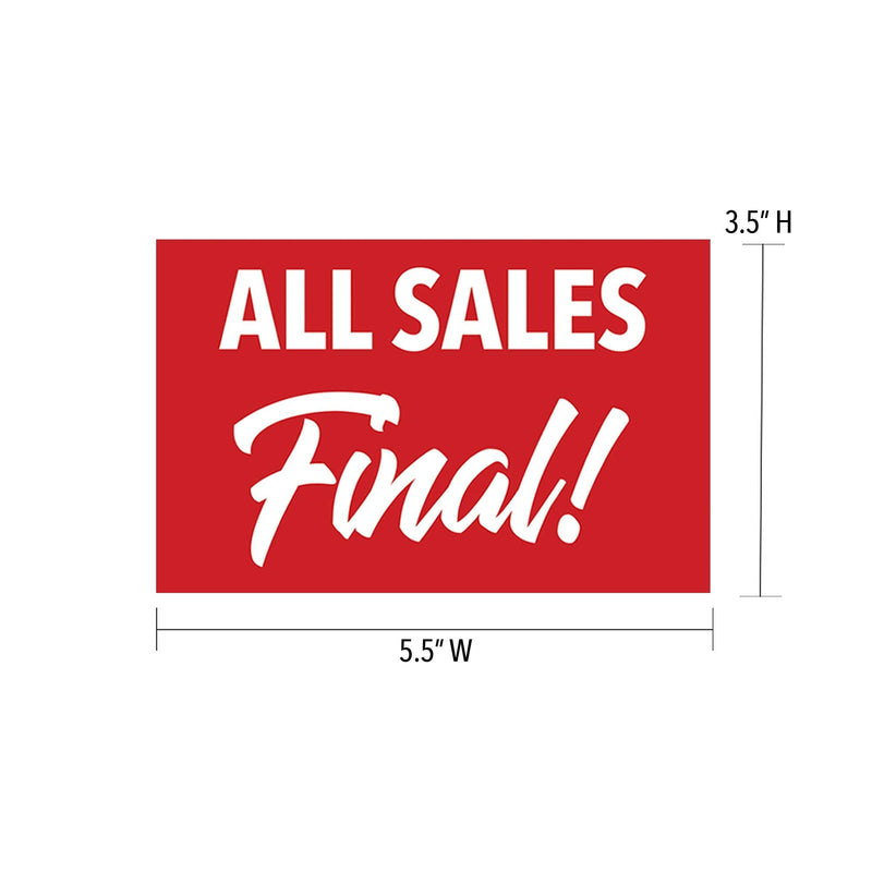 [Australia - AusPower] - NAHANCO CD35ASF1-5 Retail Sign Card for Displays, “All Sales Final”, 3 ½”H x 5 ½”W, Red with White Print on Card Stock – 5/CTN. 