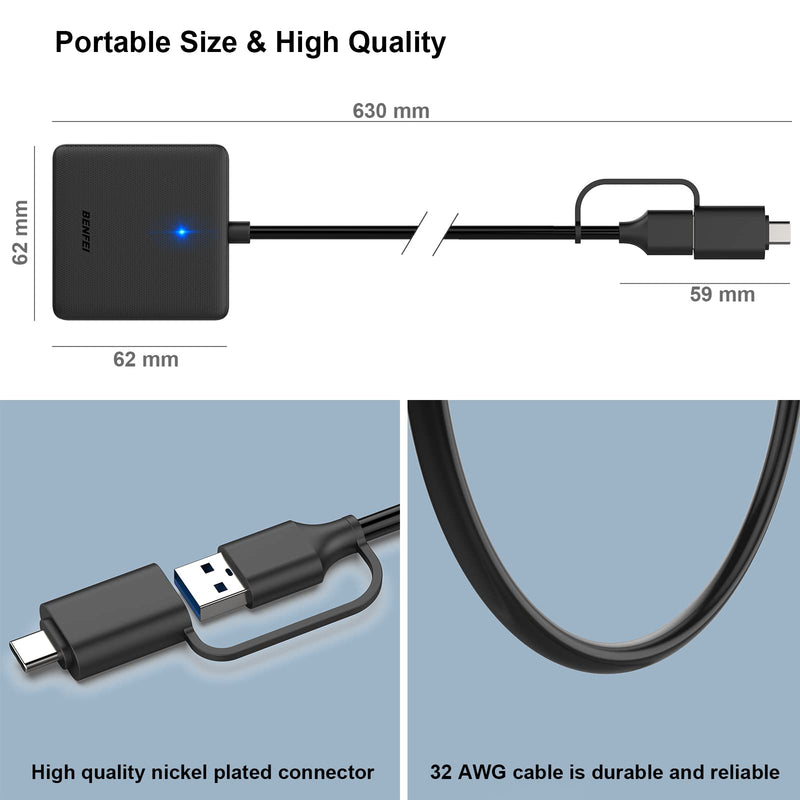 [Australia - AusPower] - Memory Card Reader, BENFEI 4in1 USB USB-C to SD Micro SD MS CF Card Reader Adapter 