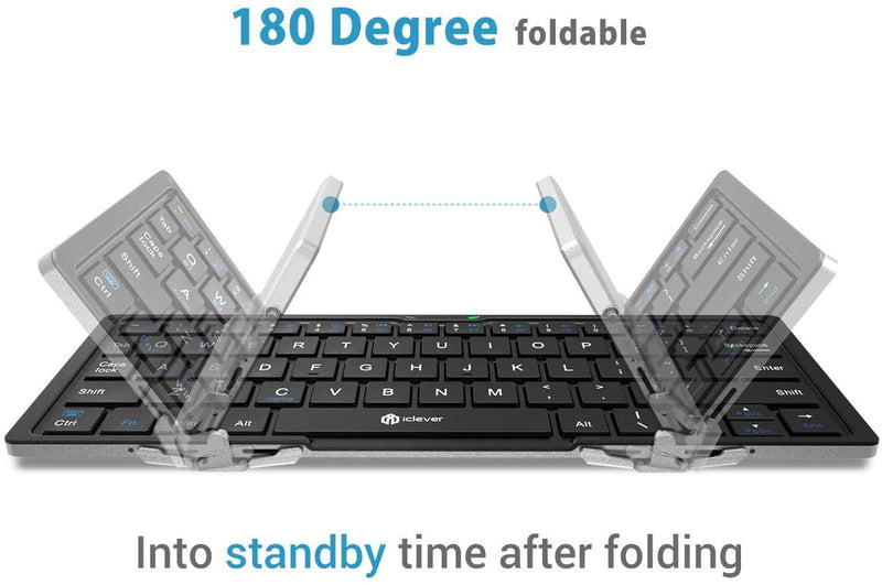 [Australia - AusPower] - iClever BK03 Bluetooth Keyboard, Bluetooth 5.1 Foldable Wireless Keyboard with Portable Pocket Size and iClever Vertical Mouse - Ergonomic Mouse Wireless 6 Buttons 