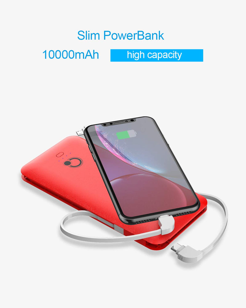 [Australia - AusPower] - 10000mAh Portable Charger, Ultra Slim Power Bank,4 Output and Dual Input External Battery Pack with Built-in AC Wall Plug Micro USB Type C Three Cables with USB Output Compatible with All mobilephone 
