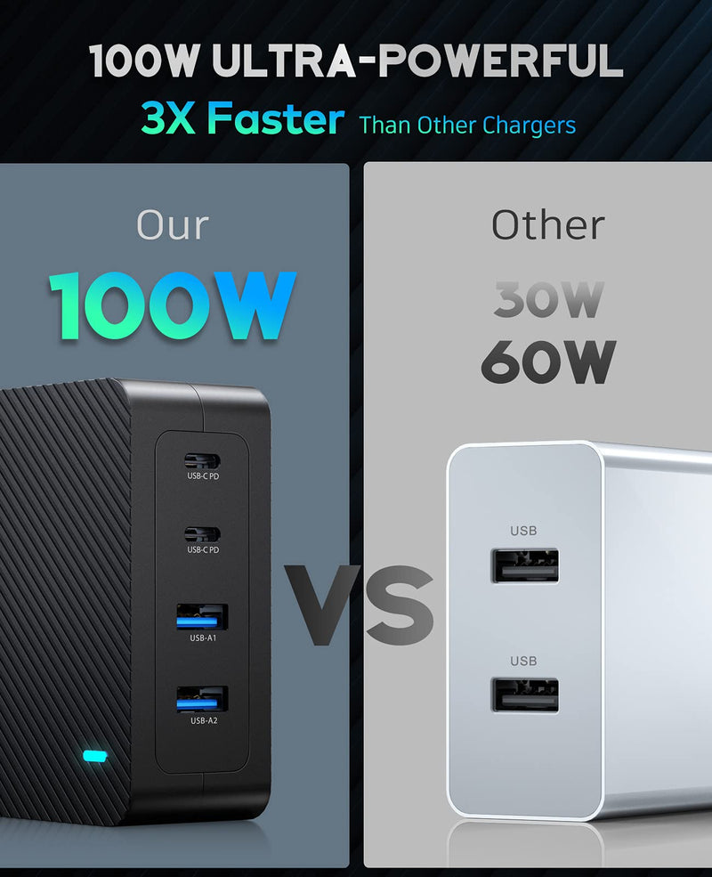 [Australia - AusPower] - USB C Charger, UtechSmart 100W 4-Port Desktop Type C Charging Station, Portable USB C PD Power Charger Adapter -2 USB C&2 QC 3.0 USB A Ports for MacBook Pro/Air, iPad, iPhone, Galaxy, Laptop and More 