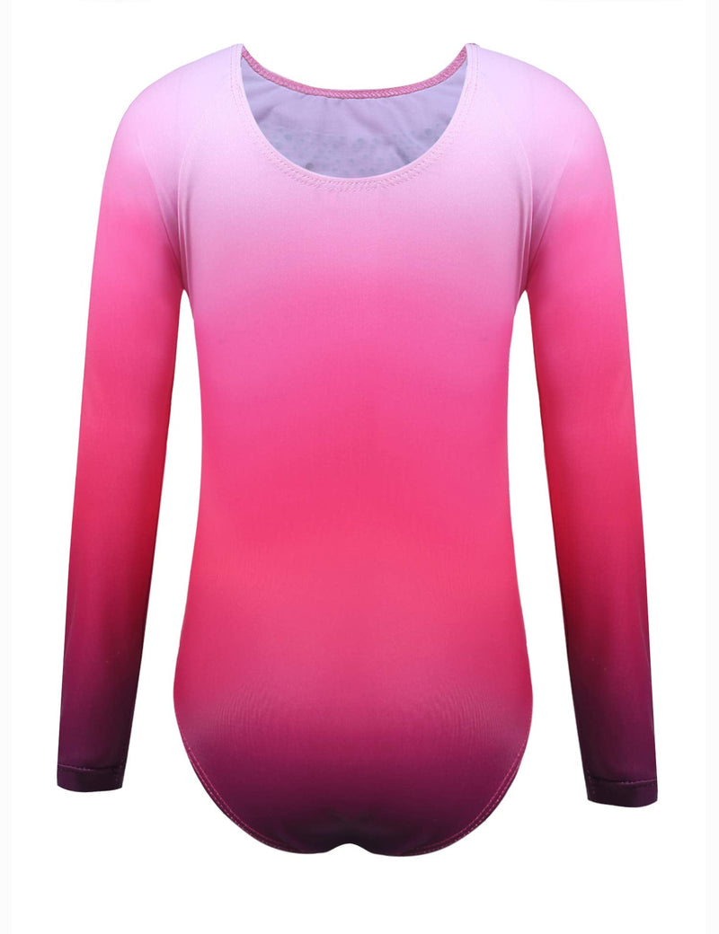 [Australia - AusPower] - Arshiner Kid Girls Long Sleeve Color Gradient Gymnastics Leotard Shiny Diamond Ballet Dance One Piece Outfit 7-8 Years Rose Red 