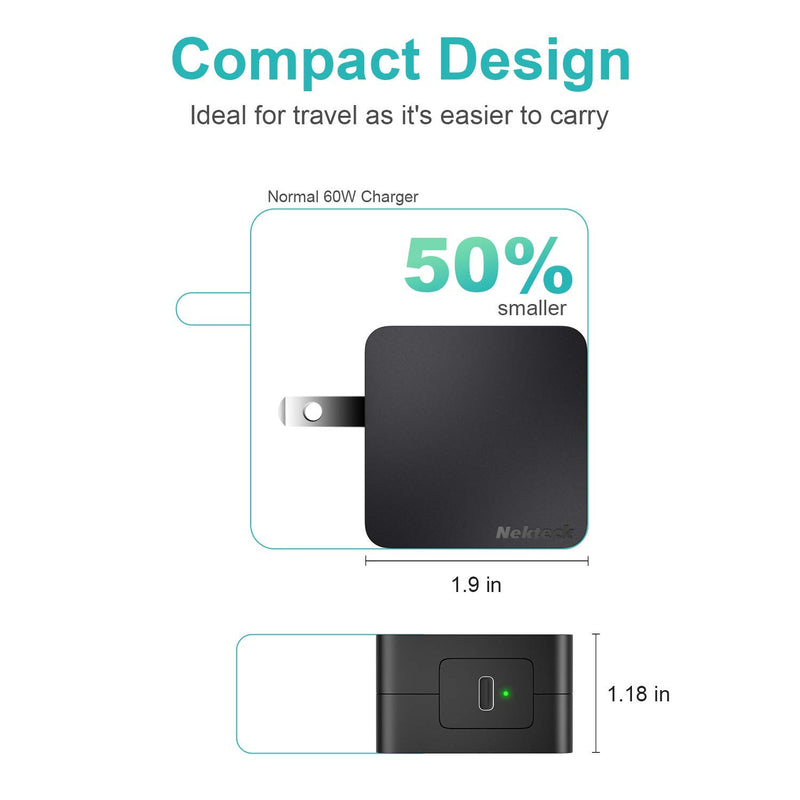 [Australia - AusPower] - Nekteck 60W USB C Charger [GaN Tech], PD 3.0 Fast Charger[USB-IF & ETL Certified] with Foldable Plug, Compatible with MacBook Air/Pro, iPad Air/Pro, iPhone 13 Pro Max, Switch, Galaxy, Pixel and More. 