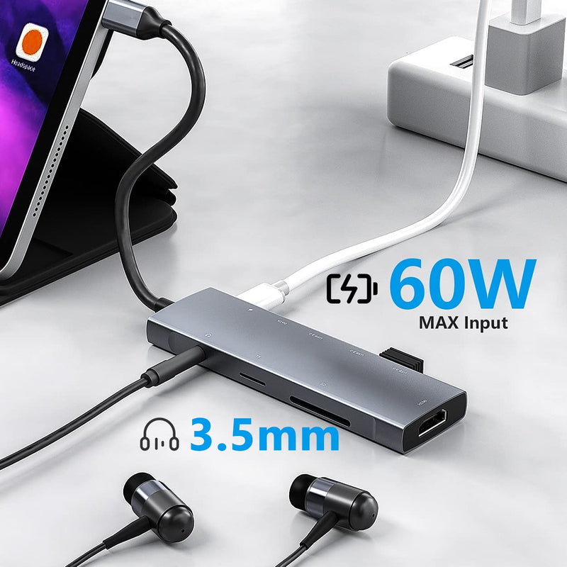 [Australia - AusPower] - USB C Hub Multiport Adapter for iPad Pro MacBook Pro Air M1 2021-2018, 9-in-1 USB C 4K HDMI Adapter with 3.5mm Audio Jack,3xUSB3.0,SD/Micro SD Card Reader,60W USB C Charging,USB-C 3.0 Data 