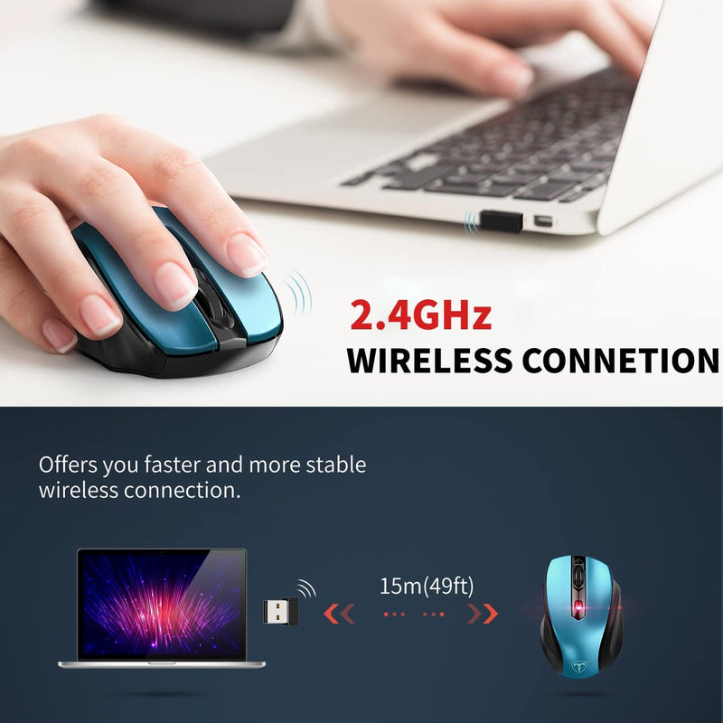[Australia - AusPower] - Wireless Computer Mouse for Laptop PC Office Mouse for Work from Home Portable Palm-Sized w/ 6 Easy-Click Buttons, 5 DPI Adjustable, Blue, Energy-Saving Auto Sleep Mode, USB Nano Receiver, 2.4GHz 