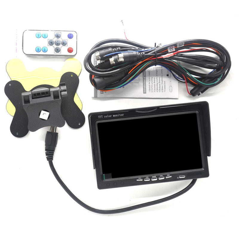 [Australia - AusPower] - Padarsey 7" TFT LCD Car Rearview Quad Split Monitor,Remote Control, 4 Channels RCA Video Inputs(4-PIN Shockproof Connector) - 12V-24V 800×480HD Screen w/Sunshade Anti-Glare 