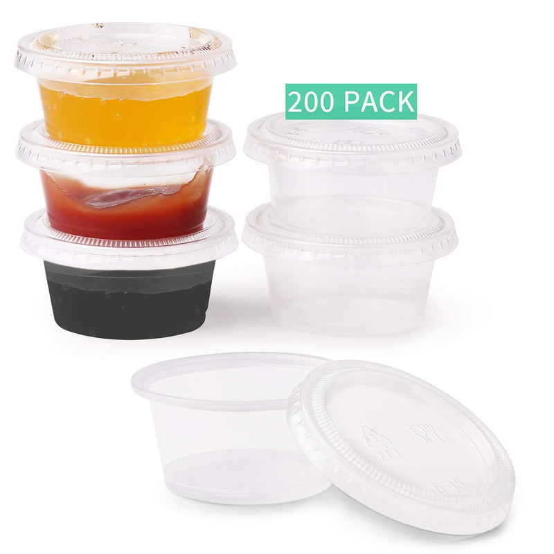 [Australia - AusPower] - 【200Pack-2oz】Fuling Small Plastic Containers with Lids, Jello Shot Cups, Condiment Cups for Meal Prep, Portion Control, Salad Dressing Slime Medicine 