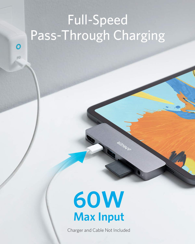 [Australia - AusPower] - Anker USB C Hub for iPad Pro, PowerExpand Direct 6-in-1 USB C Adapter, with 60W Power Delivery, 4K HDMI, Audio, USB 3.0, SD and microSD Card Reader (Not Compatible with iPad Pro and iPad Mini 2021) 