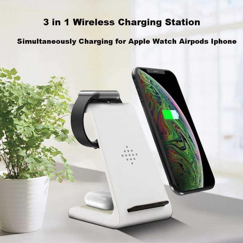 [Australia - AusPower] - Wireless Charger, 3 in 1 Qi Standard Fast Wireless Charging Station Charger Stand Dock for iPhone 13/13 Pro/13 Pro Max/12/12 Pro/12 Pro Max/11/X/8,Apple Watch Series 7/6/SE/5/4/3/2,AirPods 2/Pro/3 White 