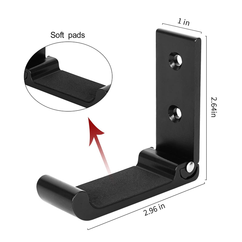 [Australia - AusPower] - C YECEN Headphone Stand Hanger Headset-Holder Hook Earphone Hook for Wall & Desk,Folding Hook with Screws Nails 2 Pcs Black-2 pieces 