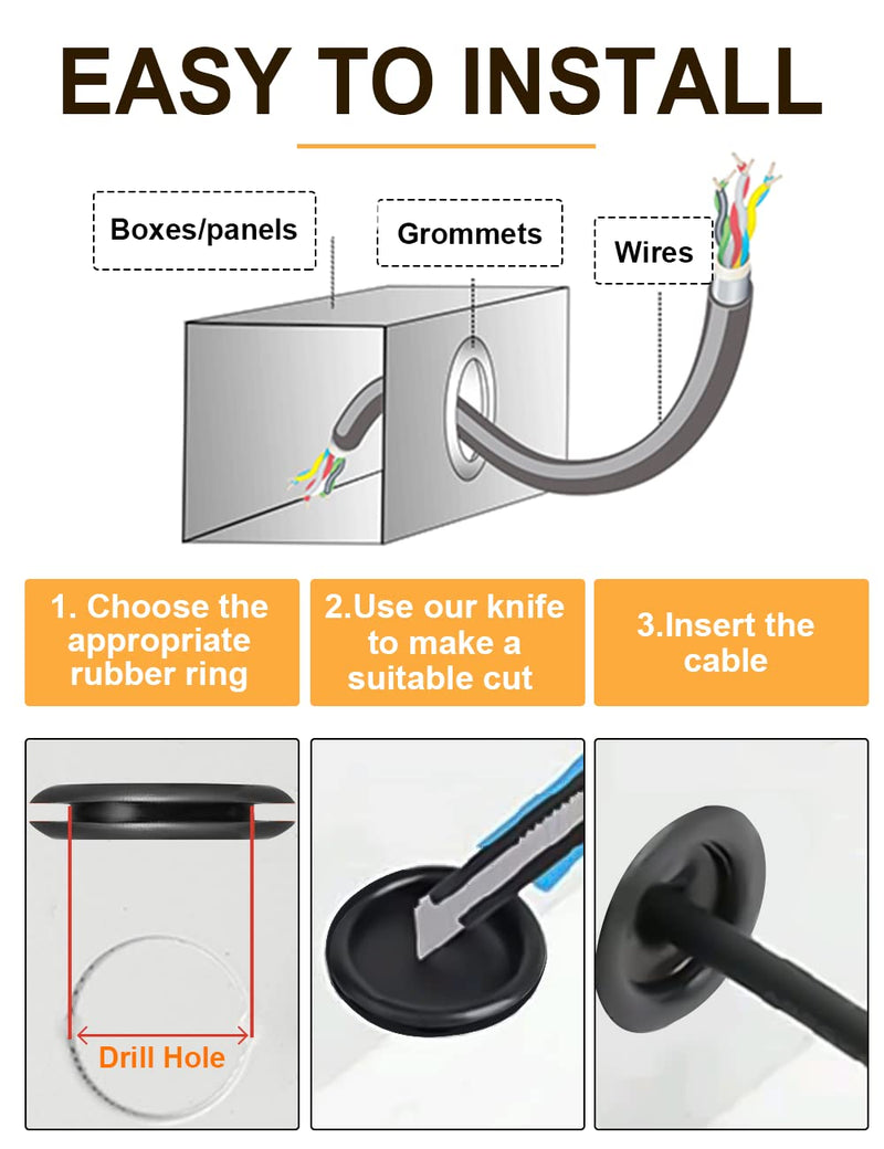 [Australia - AusPower] - 170 PCS Rubber Grommet Firewall Hole Plug Set Electrical Wire Gasket Kit, Rubber Grommets for Wiring Assortment Kit of Drill Hole 1/4" 3/8" 1/2" 5/8" 3/4" 7/8" 1" Rubber Grommet Kit Closed 