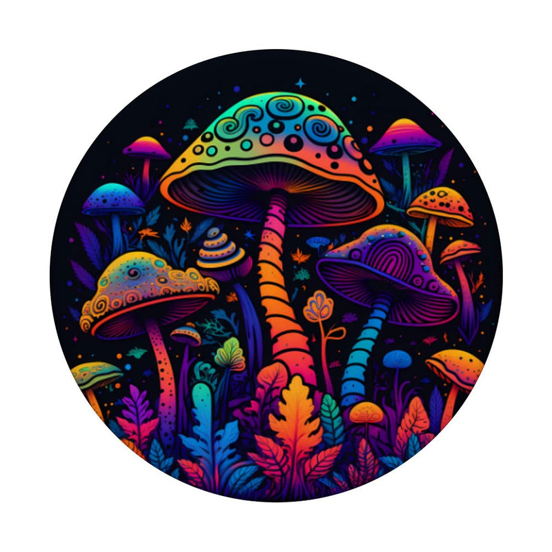 [Australia - AusPower] - Psychedelic Magic Mushrooms Hippie Pattern PopSockets Swappable PopGrip Black 