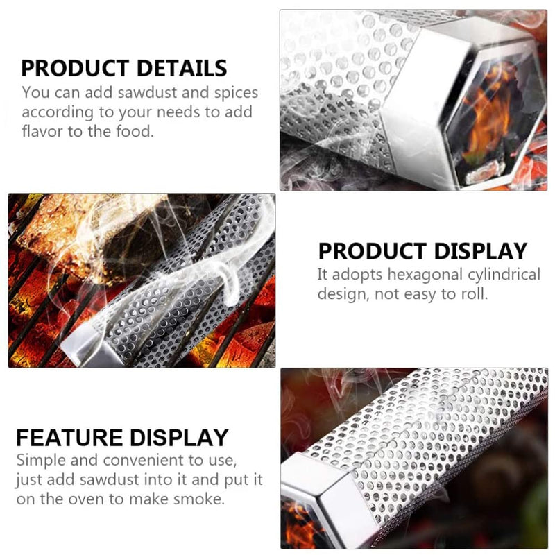 [Australia - AusPower] - Aushucu 2pcs Smoker Tube 12in Pellet Smoker Tube Stainless Steel Smoke Tube for Hot or Cold Smoking 5 Hours of Billowing smoke Portable BBQ Smoking tube Generator Electric Charcoal Gas Grill Smoker 
