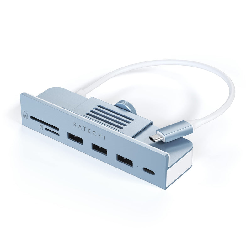 [Australia - AusPower] - Satechi USB-C Clamp Hub – USB-C Data Port, USB-A 3.0 Data, Micro/SD Card Reader – Compatible with Apple Studio Display and 2021 iMac 24-inch. Does Not Fit 2020 iMac and Earlier Models (Blue) Blue 