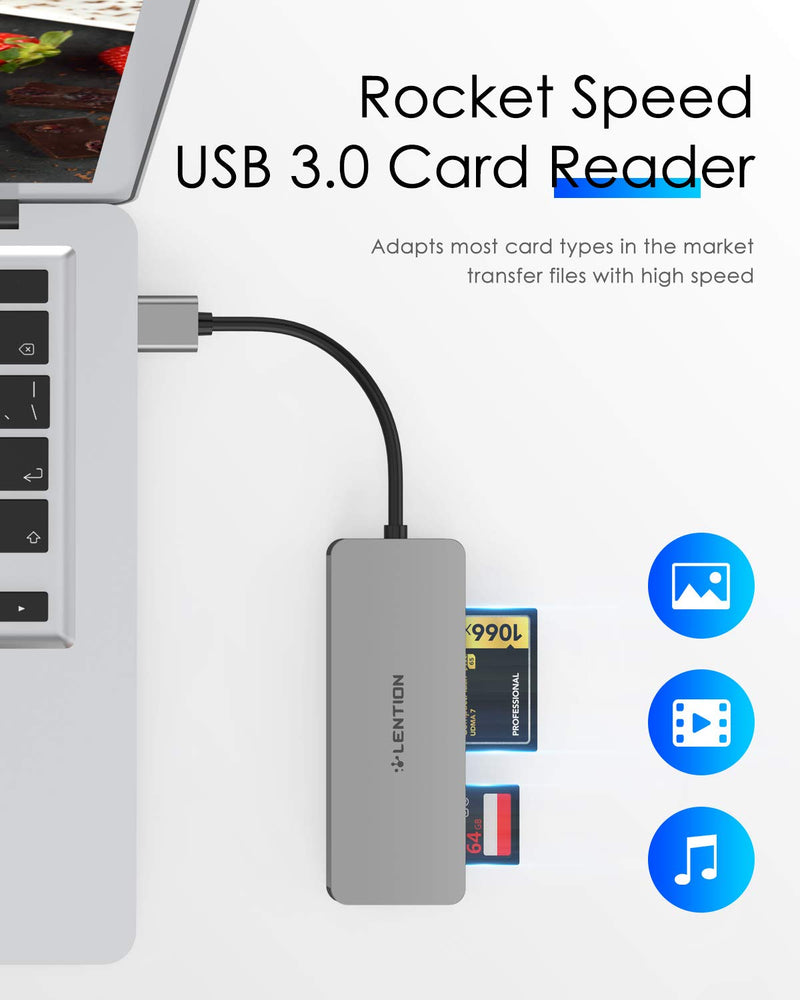 [Australia - AusPower] - LENTION USB 3.0 to CF/SD/Micro SD Card Reader, SD 3.0 Card Adapter for SD/SDHC/SDXC/MMC/RS-MMC/Micro SD/Micro SDHC/Micro SDXC/CF Type I, Compatible Windows, MacOS, ChromeOS, More (CB-H12, Space Gray) 