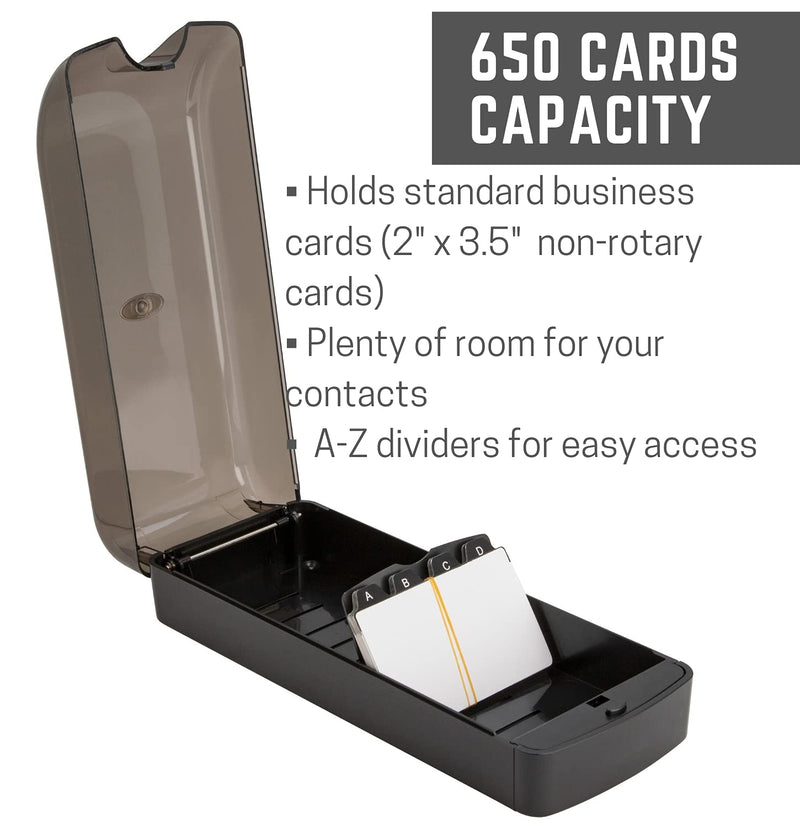 [Australia - AusPower] - 1InTheOffice Business Card File Holder, Name Card Organizer with Dividers and Index Tabs, Smoke/Black 650 Cards Capacity 