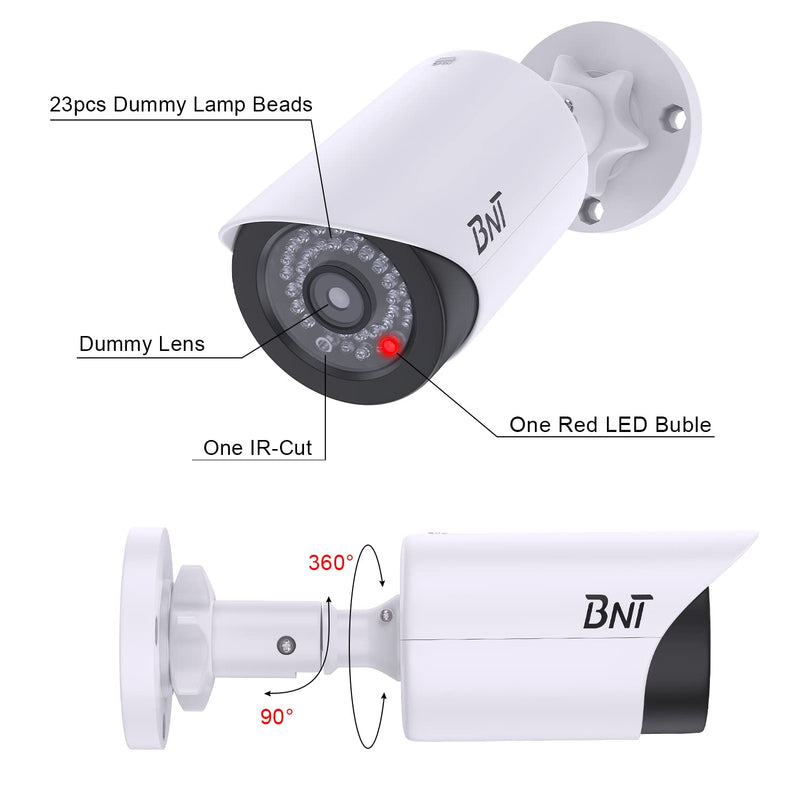 [Australia - AusPower] - BNT Dummy Fake Security Camera, with One Red LED Light at Night, for Home and Businesses Security Indoor/Outdoor (2 Pack, White) 2 pack - White 
