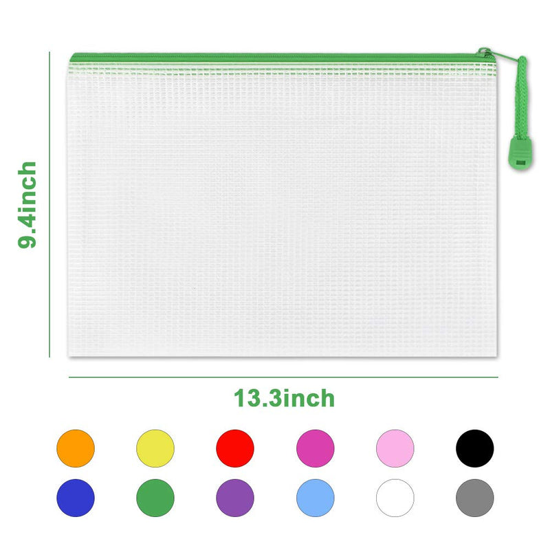 [Australia - AusPower] - Umriox 24PCS Plastic Mesh Zipper Pouch, Zipper Bags, Letter Size/A4 Size Waterproof Document Pouch, for School Office Supplies and Travel Cosmetics Travel Accessories 