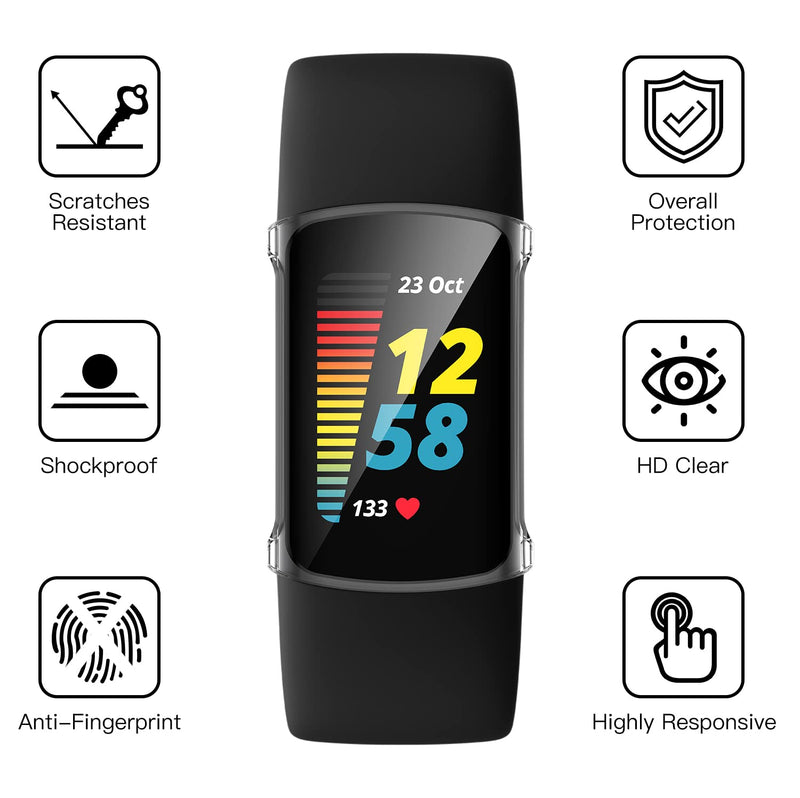 [Australia - AusPower] - Mixblu 3 Pack Screen Protector Case Cover Compatible with Fitbit Charge 5 Full Protective Bumper Shield,Screen Saver Accessories for Charge 5 Smartwatch 