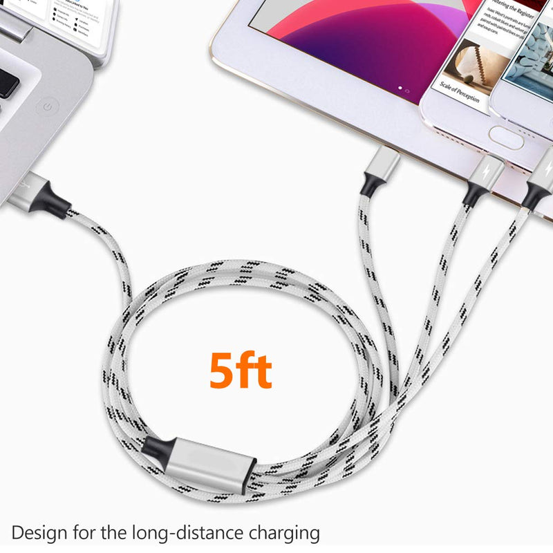[Australia - AusPower] - Multi Charging Cable, 5ft 3Pack Multi Charger Cable Nylon Braided Multiple USB Cable Universal 3 in 1 Charging Cord Adapter with Type-C, Micro USB Port Connectors for Cell Phones and More 