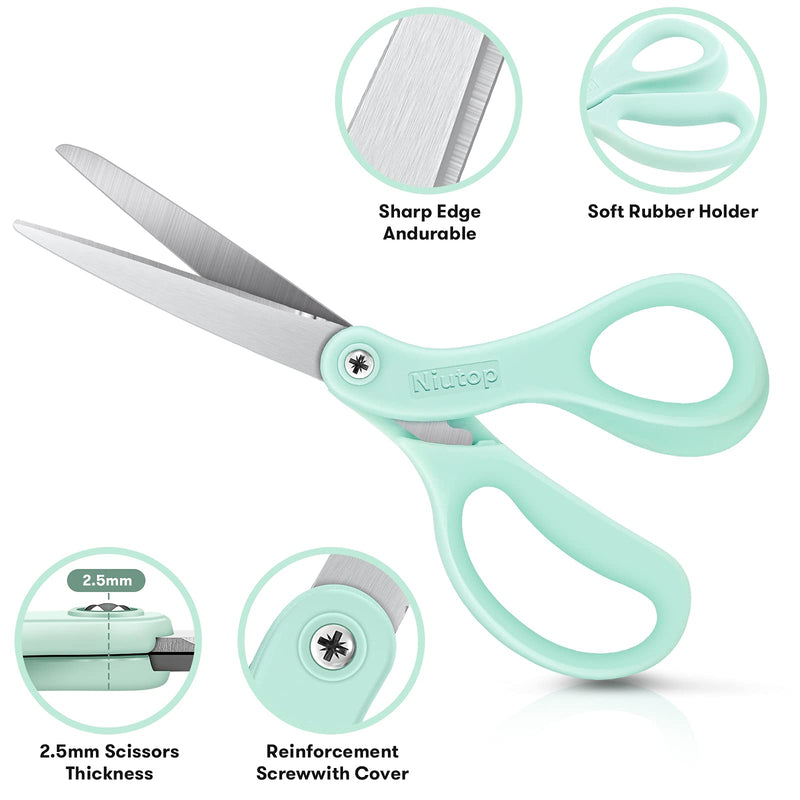 [Australia - AusPower] - Scissors, Niutop 8" All Purpose Scissors Ergonomic Comfort Grip Craft Shears Sharp Scissors for Office Home Household Sewing High/Middle School Students Supplies, Pastel Pink/Blue/Green, 3-Pack 