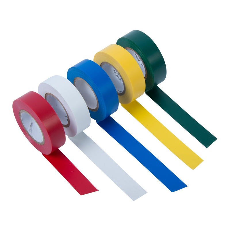 [Australia - AusPower] - Gardner Bender GTPC-550 Electrical Tape, ½ in x 20 ft., Durable, Easy-Wrap, Flame Retardant, 5 Pk, Red, White, Blue, Green, Yellow 