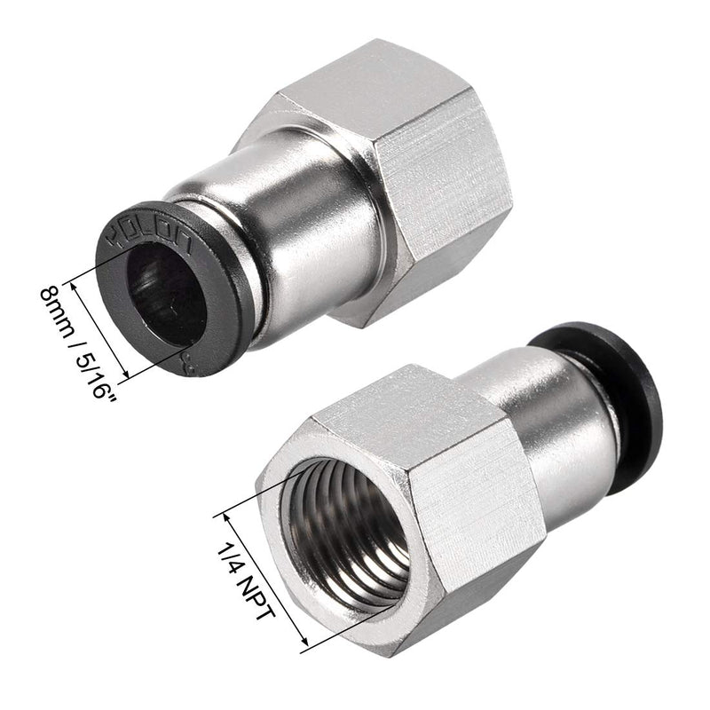 [Australia - AusPower] - uxcell Push to Connect Tube Fitting Adapter 8mm Tube OD X 1/4NPT Female Straight Pneumatic Connecter Pipe Fitting 3pcs 
