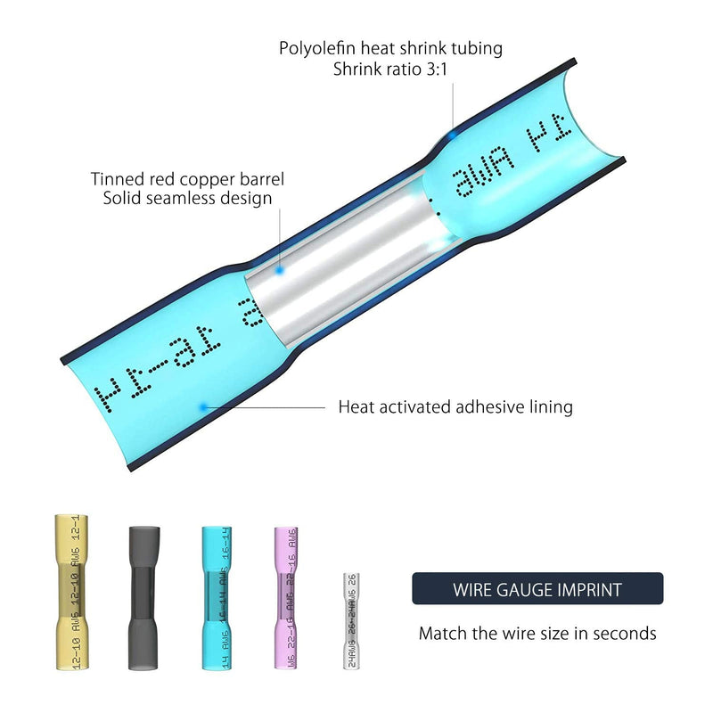 [Australia - AusPower] - Heat Shrink Butt Wire Connectors, 100Pcs 22-16 AWG Red Insulated Waterproof Electrical Wire Connectors Automotive Marine Grade Wire Crimp Terminals Butt Splices, Ideal for Boat, Truck, Red [22-16 AWG] x 100 1 